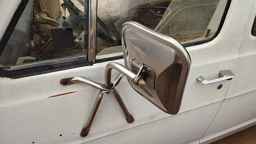 1974 Dodge Van B200 Driver Left Side Mirror Door Mounted Chrome Oem White