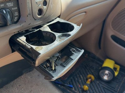1997-2004 Ford F150 Slide Out Dash Mounted Cup Holder Assembly Oem Tan Ex