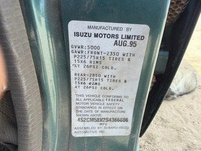 91-97 Rodeo Passenger Right Rear Power Window Regulator With Motor Oem Back