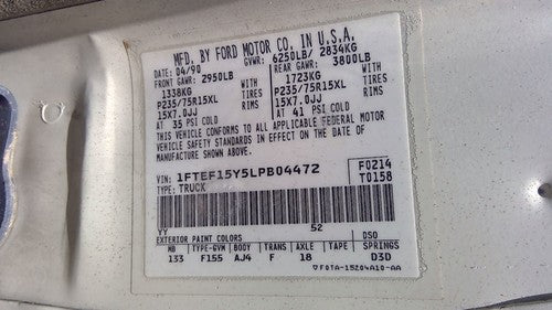 1990 Ford F150 Set Of Fuel Lines To Injector Rail Oem Pair 4.9L 6 Cylinder