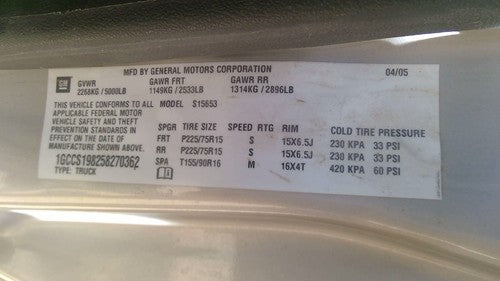 2004-2006 Chevy Colorado Starter Motor 2.8L 89017557