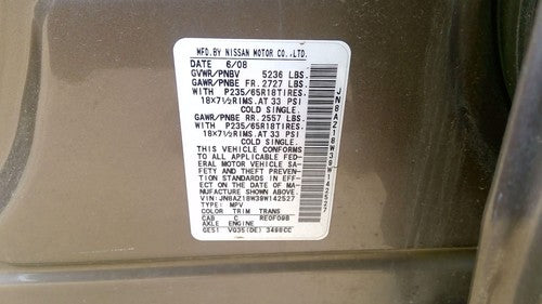2009 Nissan Murano Electronic Control Module Engine Computer Ecm Ecu 3.5L Awd