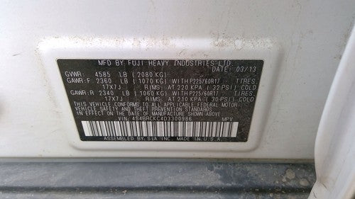 2013 Subaru Legacy Outback Complete Set Of Rear Cargo Mats Oem Rubber Trays