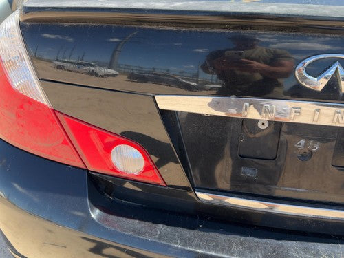 06-07 M35X License Plate Trim Surround Panel Tail Trunk Finish Camera Black Obsi