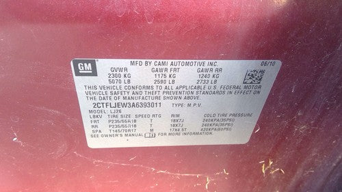2010-2011 Gmc Terrain Ac Compressor Air Conditioner Pump Assembly Oem 2.4L