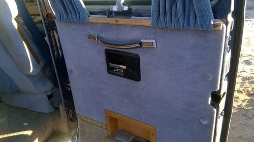 85-91 Chevy G20 Van Passenger Right Rear Inside Door Trim Panel Only Back Blue