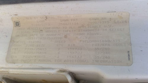 1994 S10 Blazer Transmission Dust Cover Shield Oem 4.3L At 15562323