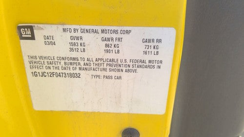 04 Chevy Cavalier Passenger Right Rear Moulding On Quarter Panel Oem Yellow 34U