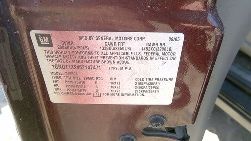 2002-2009 Trail Blazer Passenger Right Rear Brake Backing Plate Assembly Oem