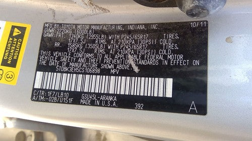 2012 Toyota Highlander Upper Trim Panel Oem Inside Lift Gate Hatch Above Glass