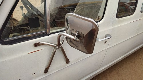 1974 Dodge Van B200 Driver Left Side Mirror Door Mounted Chrome Oem White