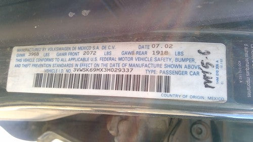 2003 Vw Jetta Wiring Harness For Engine Oem At 2.0L