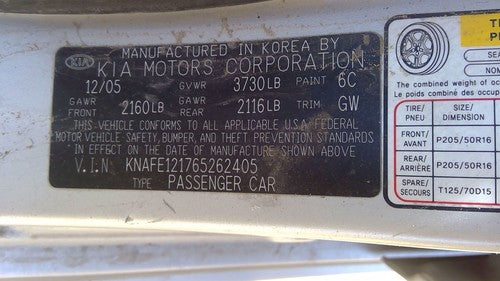 2006 Kia Spectra Wiring Harness For Engine Oem 2.0L Dohc