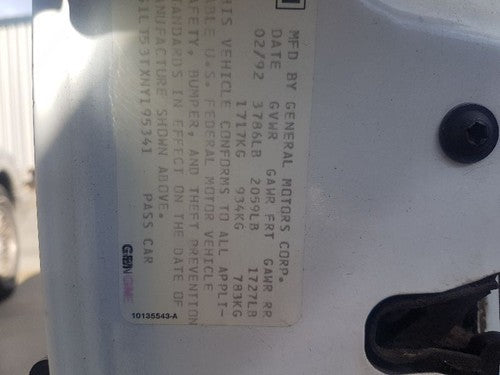 1987-1996 Chevy Corsica Passenger Right Rear Window Regulator Manual 16628056