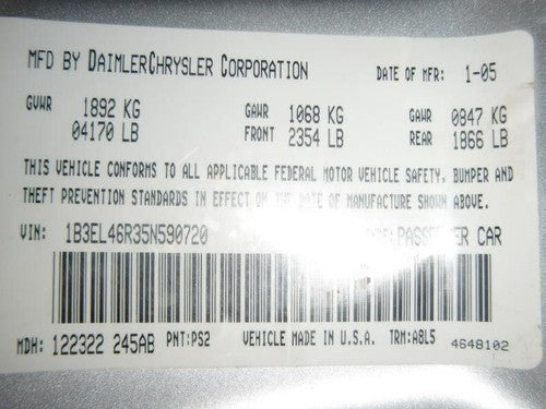 2001-2006 Dodge Stratus Passenger Right Tail Light Sedan Brake Lamp Oem