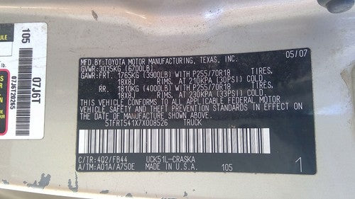 2007 Toyota Tundra Battey Cable Alternator Starter Wiring Harness Power Oem