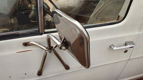 1974 Dodge Van B200 Driver Left Side Mirror Door Mounted Chrome Oem White