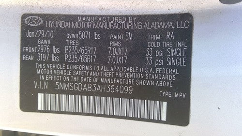 2010-2012 Hyundai Santa Fe Alternator 2.4L
