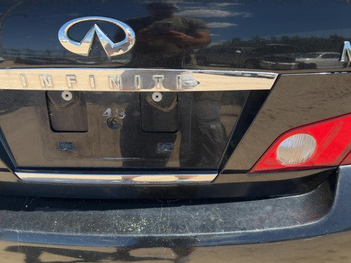 06-07 M35X License Plate Trim Surround Panel Tail Trunk Finish Camera Black Obsi