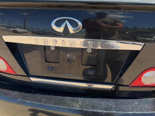 06-07 M35X License Plate Trim Surround Panel Tail Trunk Finish Camera Black Obsi