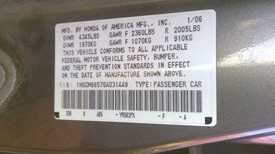 2006 Honda Accord Wiring Harness For Engine Oem 3.0L At