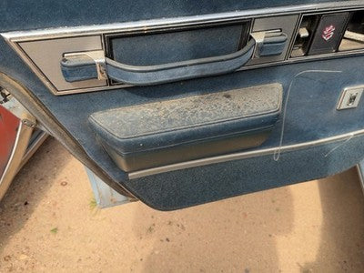 1986 Olds 88 Driver Left Rear Door Trim Panel With Switches Back Blue