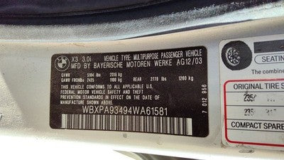 2004 Bmw X3 Electronic Control Module Computer Ecm Ecu 3.0L Awd