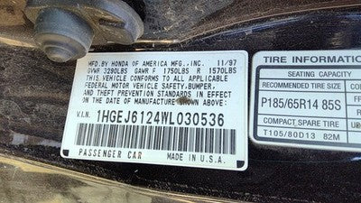 1996-1998 Honda Civic Alternator 1.6L 5621867