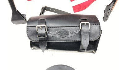 2000 Harley Davidson Leather Handle Bar Bag Flags With Mount Kickstand Pad Oem