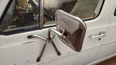 1974 Dodge Van B200 Driver Left Side Mirror Door Mounted Chrome Oem White