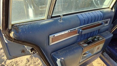 1984 Deville Sedan Driver Left Rear Door Trim Panel With Switches Back Blue
