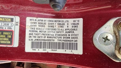 10-14 Honda Insight Complete Fuel Rail With Injectors Set Loaded Oem 1.3L Hybrid