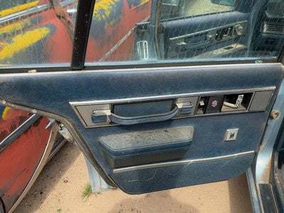 1986 Olds 88 Driver Left Rear Door Trim Panel With Switches Back Blue